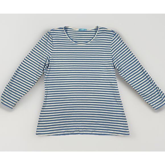 J McLaughlin Womens Size M Top Blue White Knit 3/4 Sleeve Lightweight Nautical - Picture 1 of 7